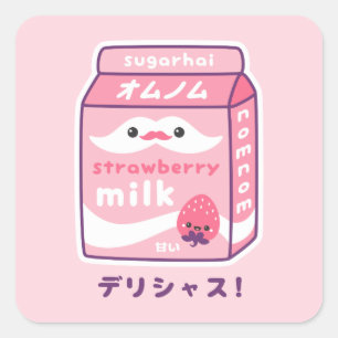 Sticker Carré Lait mignonne aux fraises