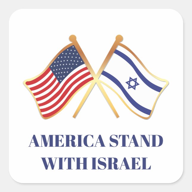 Sticker Carré L'Amérique tient le drapeau israélien de la libert (Devant)