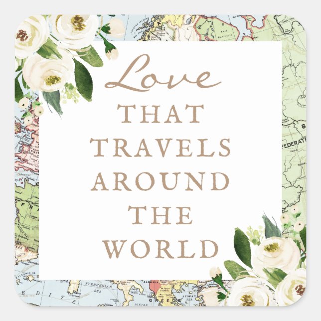 Sticker Carré L'amour autour du monde Carte Florale Favoriser le (Devant)