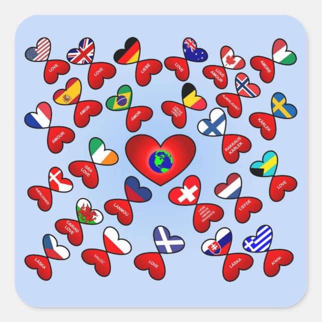 Sticker Carré L'amour dans différents Mondes Langues mignonnes C (Devant)