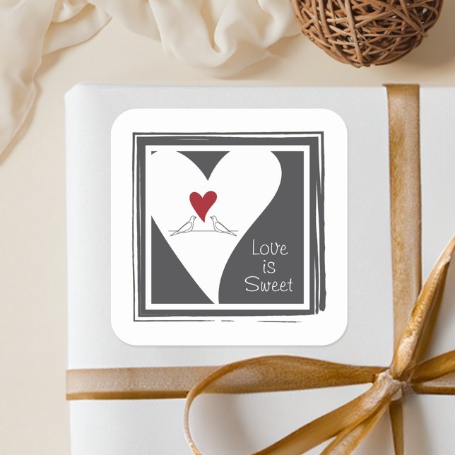 Sticker Carré L'amour est doux Simple Amour Moderne Oiseaux Roug (Créateur téléchargé)