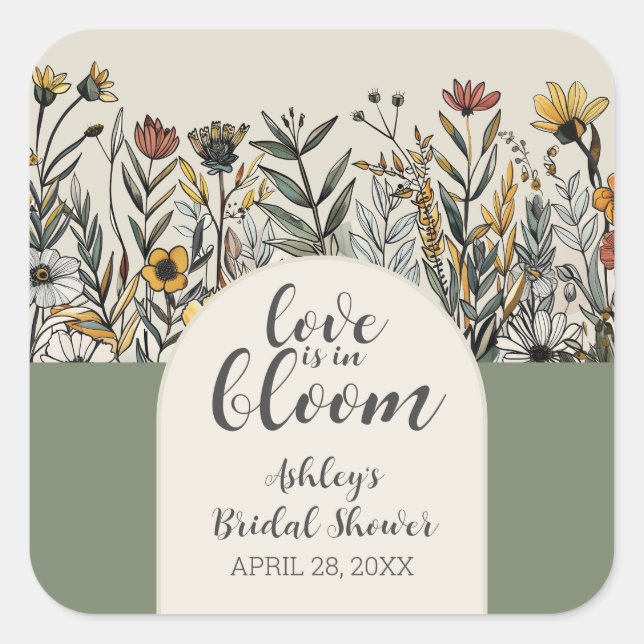 Sticker Carré L'amour est en fleurs - Fête de mariage Boho Fleur (Devant)