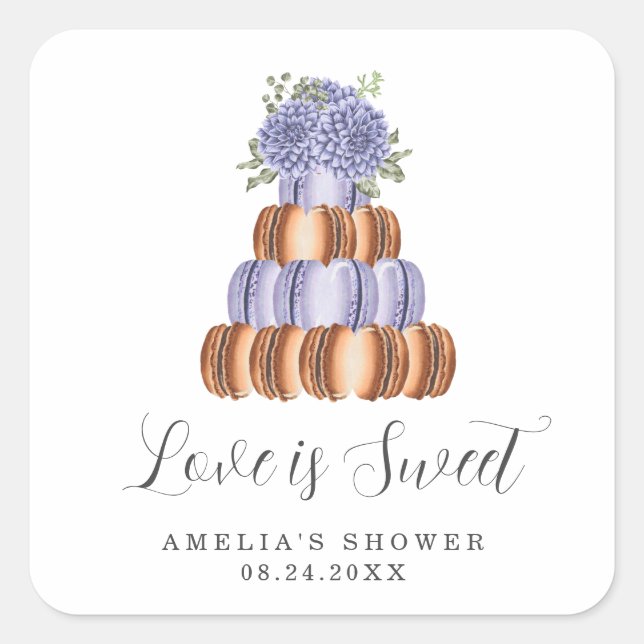 Sticker Carré L'amour est Fête des mariées douce Macaron (Devant)