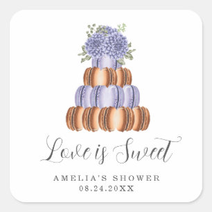 Sticker Carré L'amour est Fête des mariées douce Macaron