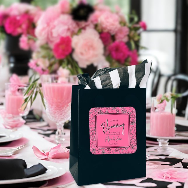 Sticker Carré L'amour est floraison rose & noir fleurie douche n (Créateur téléchargé)