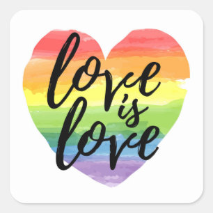 Sticker Carré L'amour est l'amour Coeur d'aquarelle arc-en-ciel