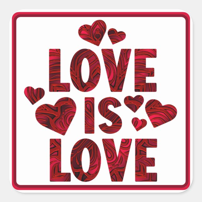Sticker Carré L'amour est l'amour Coeurs rouges (Devant)