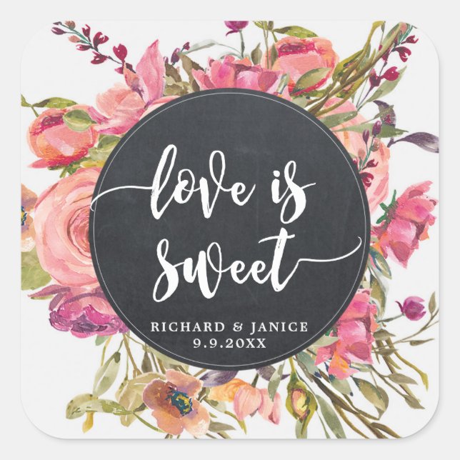 Sticker Carré L'amour floral fleur sauvage est mariage autocolla (Devant)