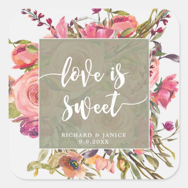 Sticker Carré L'amour floral fleur sauvage est mariage autocolla (Devant)