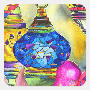 Sticker Carré Lampes turques mosaïque aquarelle art