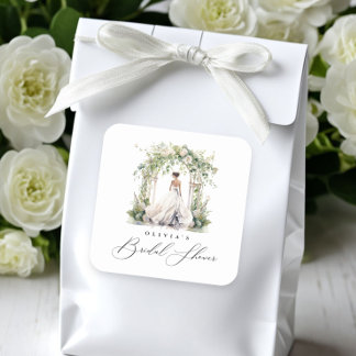 Sticker Carré Lancement de mariage floral verdure aquarelle