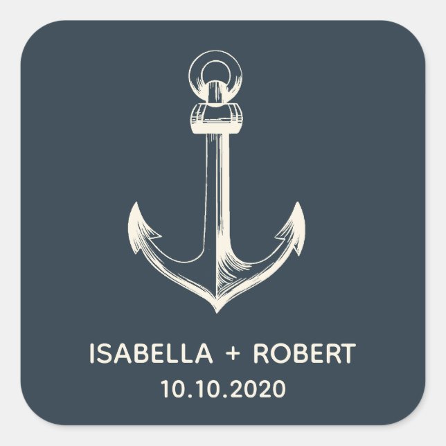 Sticker Carré L'Ancre bleue | Monogramme Mariage (Devant)