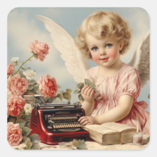 Sticker Carré L'ange mignon écrit une lettre d'amour