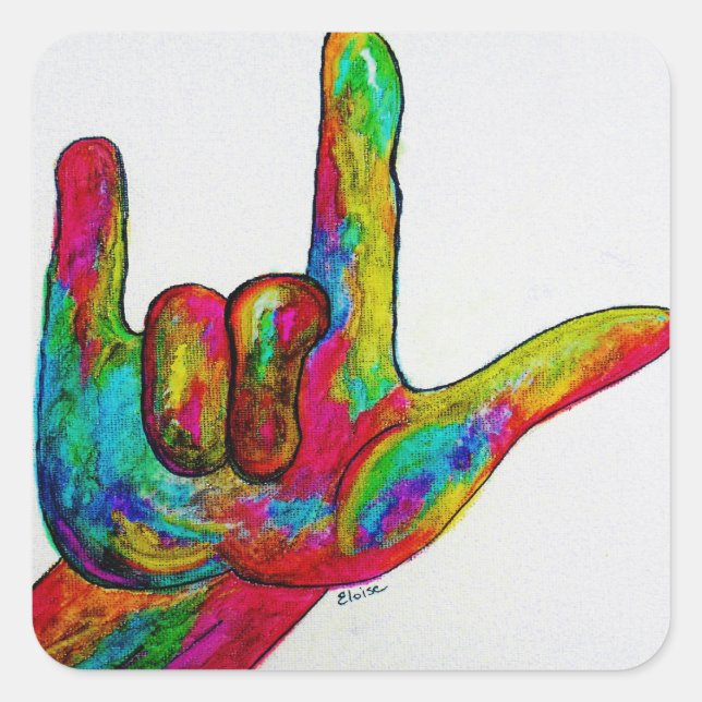 Sticker Carré Langue des signes américaine que je vous aime (Devant)