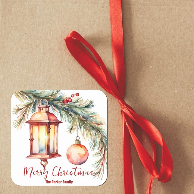 Sticker Carré Lanterne avec pin et baies Holly Noël (Créateur téléchargé)