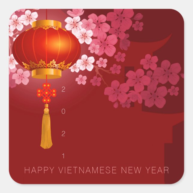 Sticker Carré Lanternes Hao Dao Joyeux café vietnamien (Devant)