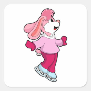 Sticker Carré Lapin à Patinage sur glace avec patins sur glace