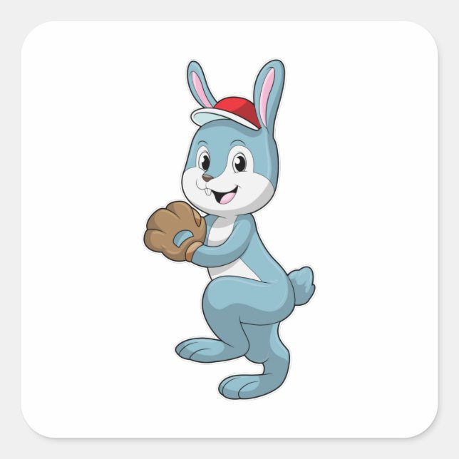 Sticker Carré Lapin au baseball avec gant de baseball (Devant)