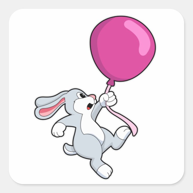Sticker Carré Lapin avec ballon (Devant)