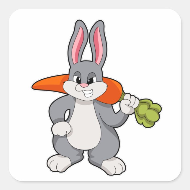 Sticker Carré Lapin avec carotte (Devant)