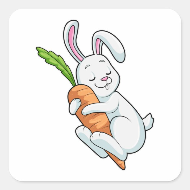 Sticker Carré Lapin avec carotte (Devant)