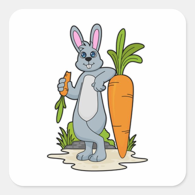 Sticker Carré Lapin avec carotte (Devant)