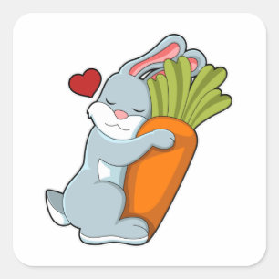 Sticker Carré Lapin avec carotte et coeur