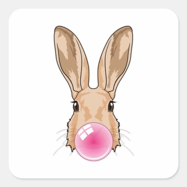 Sticker Carré Lapin avec gomme à mâcher (Devant)