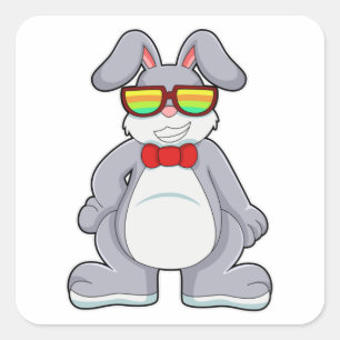 Sticker Carré Lapin avec lunettes de soleil et Cravate