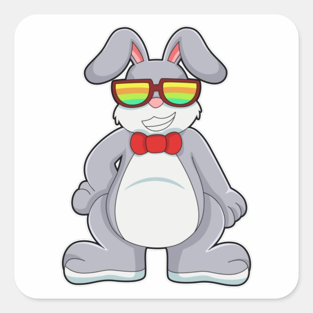 Sticker Carré Lapin avec lunettes de soleil et Cravate (Devant)