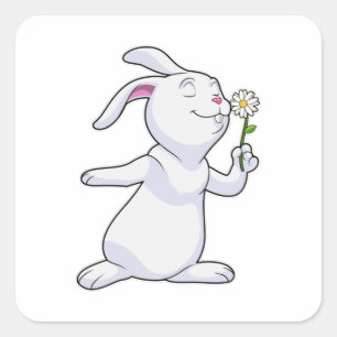 Sticker Carré Lapin avec marguerite