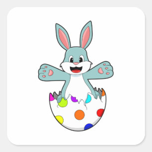 Sticker Carré Lapin avec oeuf