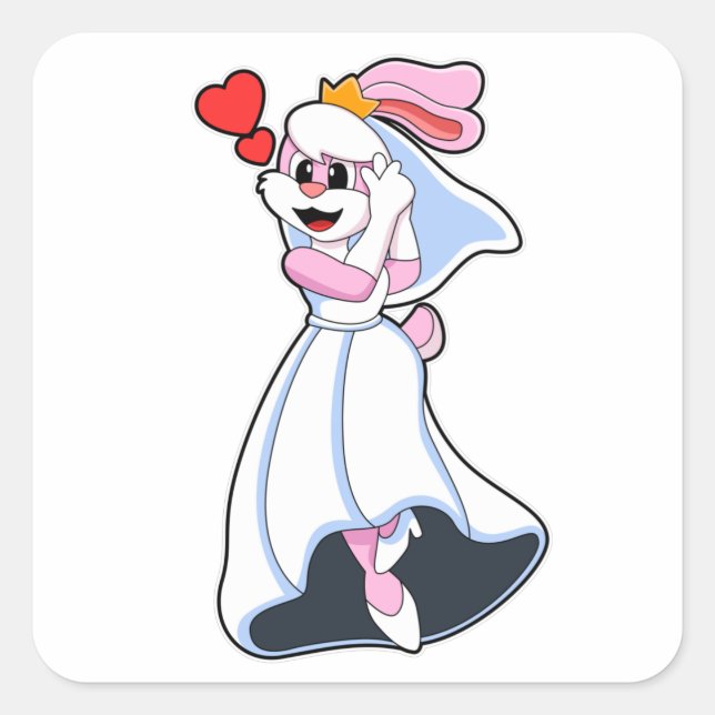 Sticker Carré Lapin avec robe Mariage & Couronne (Devant)