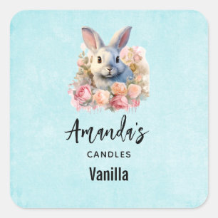 Sticker Carré Lapin avec une guirlande de roses Entreprise de bo