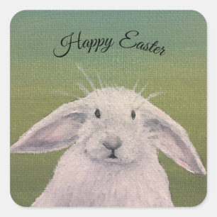 Sticker Carré Lapin blanc