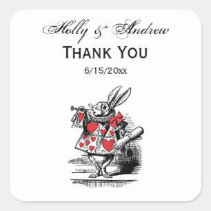 Sticker Carré Lapin Blanc Trompettiste Alice aux Pays des Mervei