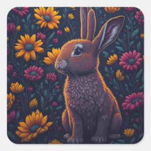 Sticker Carré Lapin coloré