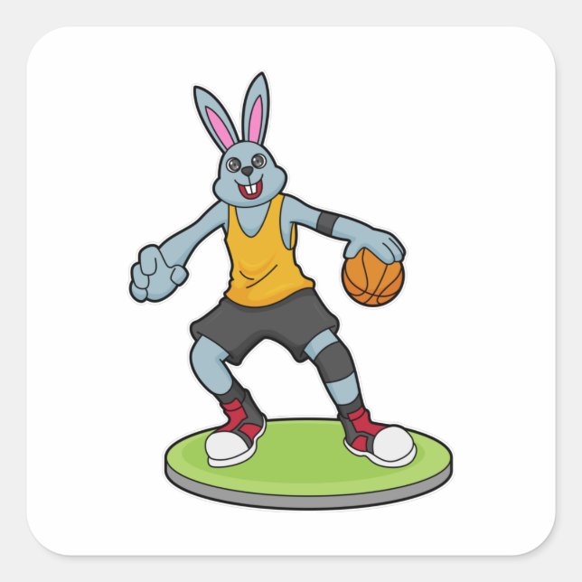Sticker Carré Lapin comme joueur de basket-ball avec basket-ball (Devant)