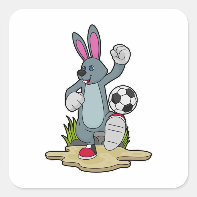 Sticker Carré Lapin comme joueur de football avec Soccer (Devant)