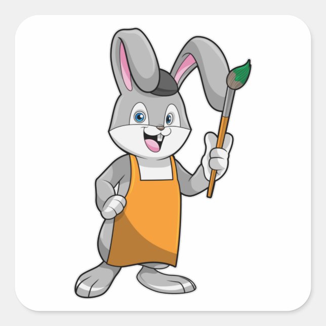 Sticker Carré Lapin comme Peintre avec pinceau (Devant)