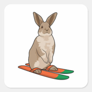 Sticker Carré Lapin comme skieur avec ski