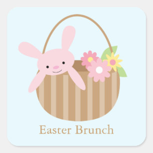 Sticker Carré Lapin dans le panier Brunch de Pâques