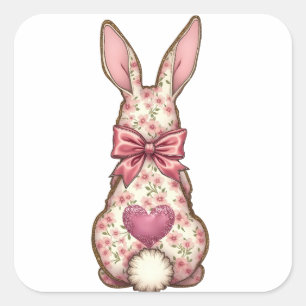 Sticker Carré Lapin de coton floral Coquette Lapin de fond Rabbi