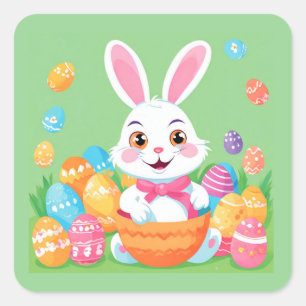 Sticker Carré Lapin de Pâques avec Sticket OEufs de Pâques Feuil