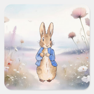 Sticker Carré Lapin de Pâques classique veste bleue