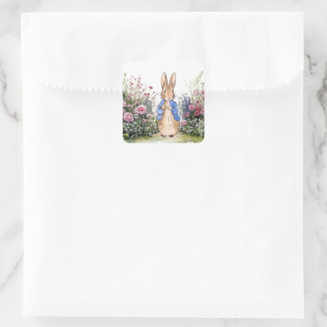 Sticker Carré Lapin de Pâques classique veste bleue (Sac)