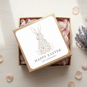 Sticker Carré Lapin de Pâques Floral Personnalisé   Sur mesure 