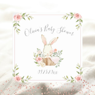 Sticker Carré Lapin de Pâques Floral Rose Baby Shower
