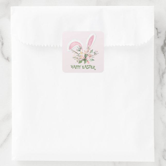 Sticker Carré Lapin de Pâques Oreilles et Lys de Pâques (Sac)