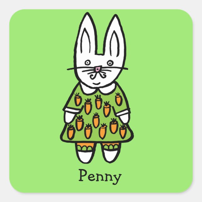 Sticker Carré Lapin de Pâques personnalisé Penny (Devant)